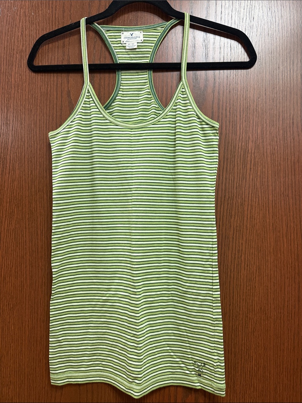 American Eagle Outfitters Green and White Striped Racerback Tank